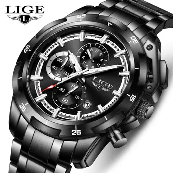 Роскошные модные кварцевые мужские часы LIGE Деловые часы с ремешком из нержавеющей стали для мужчин Водонепроницаемые Светящиеся Повседневные Спортивные Мужские наручные часы