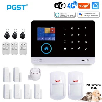 PGST PG103 Wifi 4G Сигнализация Tuya с датчиком движения, защищающим домашних животных, IP-камерой, беспроводной системой безопасности 
