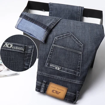 2023 Совершенно Новые Мужские прямые сине-серые джинсы, Деловая мода, Классический стиль, Хлопчатобумажные стрейчевые джинсовые брюки, Мужские Брендовые брюки
