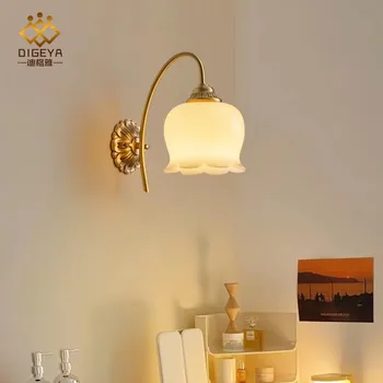 Настенный светильник в американском кремовом стиле, имитирующий Нефритовый колокольчик, Орхидея, полностью Медный абажур из смолы, Прикроватная лампа для спальни в ресторане
