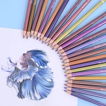 Металлический Набор цветных карандашей 50 Перламутрового цвета, художественный карандаш, кисть для граффити, Студенческие канцелярские принадлежности, Набор для рисования карандашом