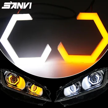 SANVI Hexagon LED Angel Eyes Белый Желтый DRL 70 мм 80 ММ 86 Мм 90 ММ Световые Кольца Halo Янтарный Поворотный Фонарь Автомобильные Аксессуары