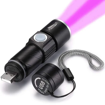 2X ультрафиолетовый фонарик с 395 Нм излучением Blacklight USB Перезаряжаемый светодиодный фонарик Водонепроницаемый Инспекционный фонарь для мочи домашних животных