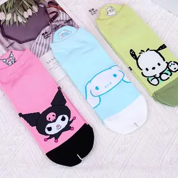 Sanrio Kawali Kuromi Cinnamoroll Короткие Носки С Вышивкой Из Хлопка Мягкие Удобные Для Отдыха Ins Милый Мультяшный Подарок На День Рождения Для Девочек