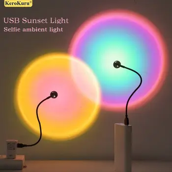 USB Sunset Light Свет для самостоятельной фотосъемки мобильного телефона СВЕТОДИОДНЫЙ Радужный неоновый ночник Проектор Фотография Стены Атмосферный свет