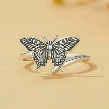 Винтажные открывающие кольца с бабочками из стерлингового серебра 925 пробы, женские украшения большого размера, креативные кольца для вечеринок, подарки на каждый день