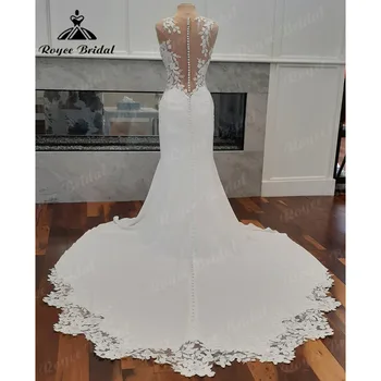 Винтажное свадебное платье в стиле бохо из мягкого атласа русалки без рукавов с V-образным вырезом 2024 Vestidos De Boda, свадебное платье Cusrom Made Sexy
