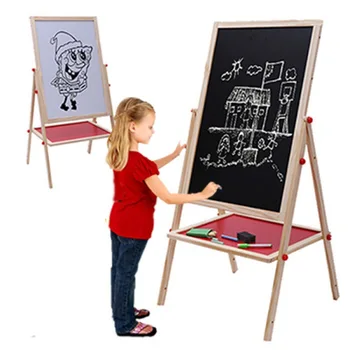 Детская доска для рисования Большого размера, регулируемый кронштейн, Двусторонняя деревянная черно-белая доска, игрушки оптом