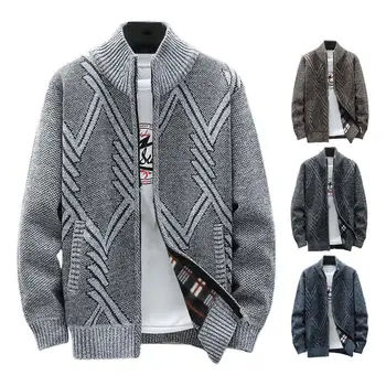 Осенне-зимний мужской свитер, пальто из искусственного меха, шерстяной свитер, куртки, мужское вязаное толстое пальто на молнии, теплый повседневный трикотажный кардиган