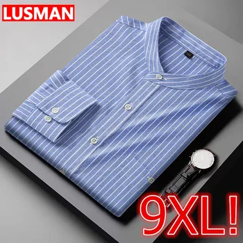 Рубашки в полоску со стоячим воротником для мужчин 9XL, повседневная свободная рубашка большого размера, деловая рубашка большого размера 68-175 кг