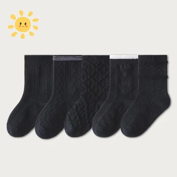 5 пар / лот, детские носки, хлопковые носки в стиле Лолиты для девочек, однотонные носки в милую теплую полоску, осенне-зимняя мода для детей для спорта