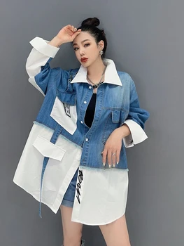 URIOR 2023 Осень, Новый Корейский стиль, Джинсовая рубашка с воротником ПОЛО, кардиган, пальто, модная женская одежда